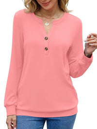 Fantaslook V Neck Sweatshirts for Women Casual Long Sleeve Shirts Button Pullover Tops Fashion Fall Outfits