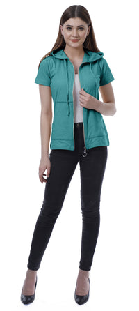Moomaya Womens Zip Up Hoodie Short Sleeves Top Pockets Casual Hoodies