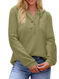 Fantaslook Hoodies for Women Waffle Knit Sweatshirts Drawstring Long Sleeve Tops Button V Neck Pullover
