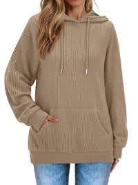 Fantaslook Womens Hoodies Casual Long Sleeve Waffle Pullover Tops Oversized Hooded Sweatshirts with Pocket
