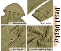 Fantaslook Hoodies for Women Waffle Knit Sweatshirts Drawstring Long Sleeve Tops Button V Neck Pullover