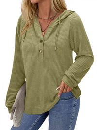 Fantaslook Hoodies for Women Waffle Knit Sweatshirts Drawstring Long Sleeve Tops Button V Neck Pullover
