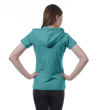Moomaya Womens Zip Up Hoodie Short Sleeves Top Pockets Casual Hoodies