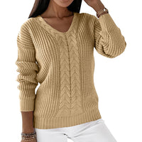 Trendy Cable Knit Sweaters for Women Solid Waffle Long Sleeve Pullover Sweater Casual V Neck Slim Fit Sweater Tops