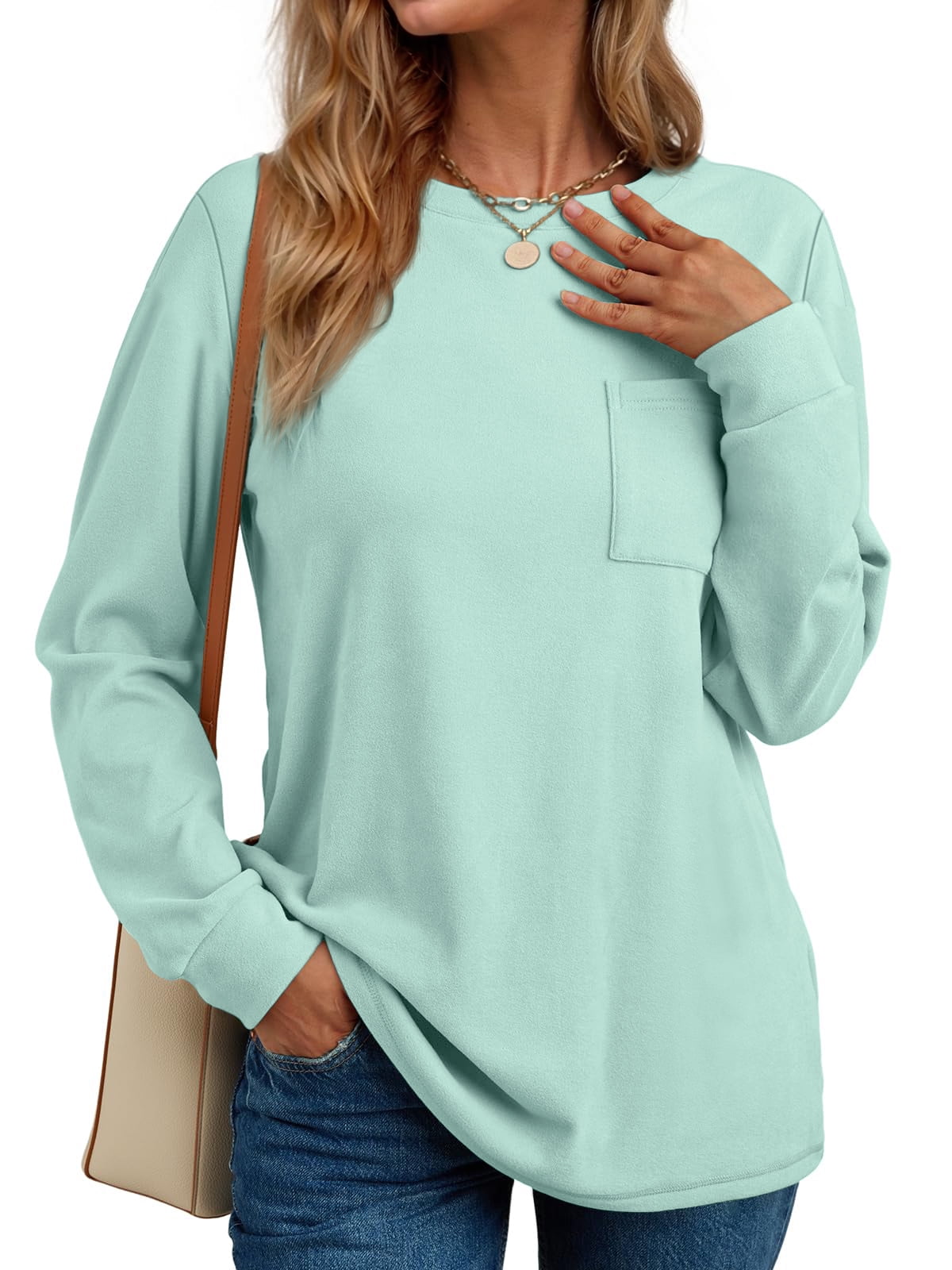 Fantaslook Crewneck Sweatshirts for Women Casual Long Sleeve Shirts Tunic Tops Pullover with Pocket