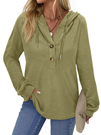 Fantaslook Hoodies for Women Waffle Knit Sweatshirts Drawstring Long Sleeve Tops Button V Neck Pullover