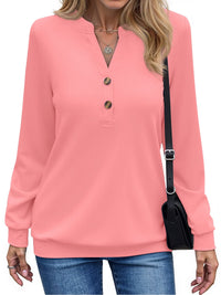 Fantaslook V Neck Sweatshirts for Women Casual Long Sleeve Shirts Button Pullover Tops Fashion Fall Outfits