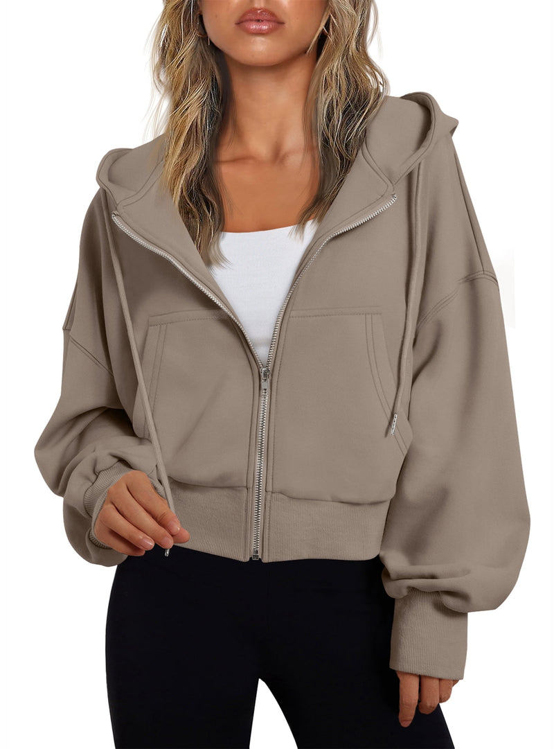 SUNBS Drawstring Zip Up Hoodies for Women Fall Sweatshirts Jackets Casual Comfy Tops Outfits Clothes with Pocket