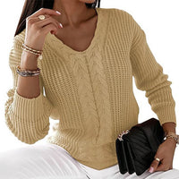 Trendy Cable Knit Sweaters for Women Solid Waffle Long Sleeve Pullover Sweater Casual V Neck Slim Fit Sweater Tops