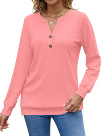 Fantaslook V Neck Sweatshirts for Women Casual Long Sleeve Shirts Button Pullover Tops Fashion Fall Outfits
