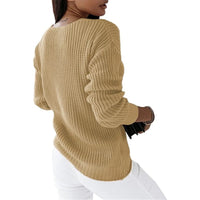 Trendy Cable Knit Sweaters for Women Solid Waffle Long Sleeve Pullover Sweater Casual V Neck Slim Fit Sweater Tops