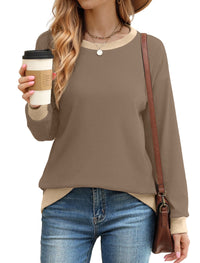 Fantaslook Color Block Sweatshirts for Women Crewneck Long Sleeve Shirts Fashion Tops Pullover Sweatshirts Fall Outfits